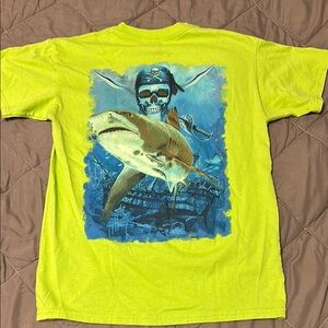 Hanes Kids Short Sleeve Tee - Neon Yellow with Pirate Shark Design